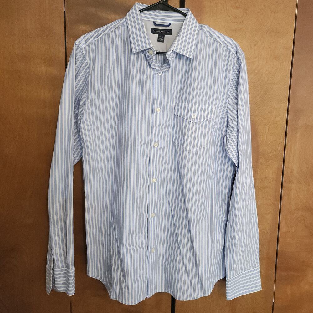 Banana Republic Mens Slim Fit Blue White Stripe Button Down Dress Shirt M